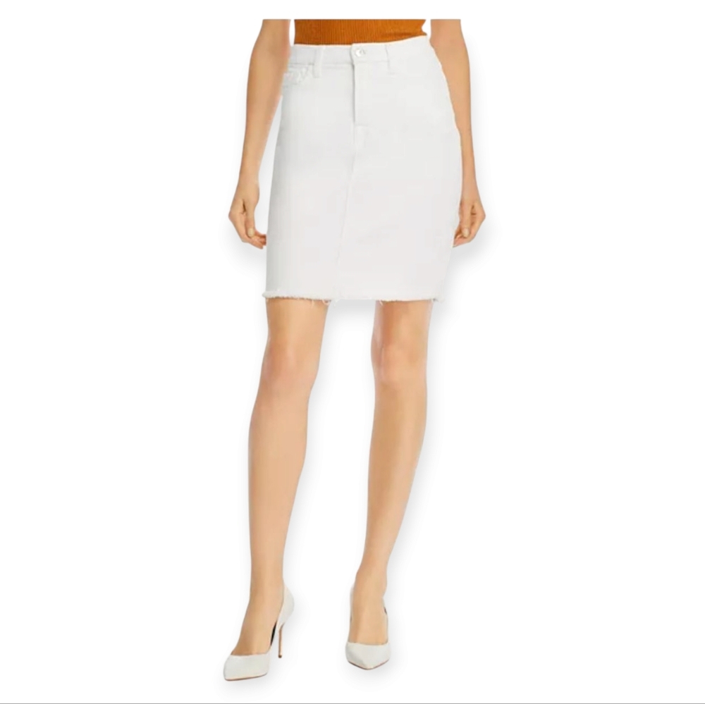7 For All Mankind White Frayed Hem Pencil Skirt Size 12 NWOT